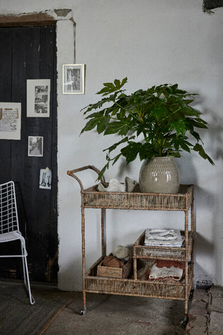 Norah rolling table/serving trolley 90x46 cm. Natural wicker